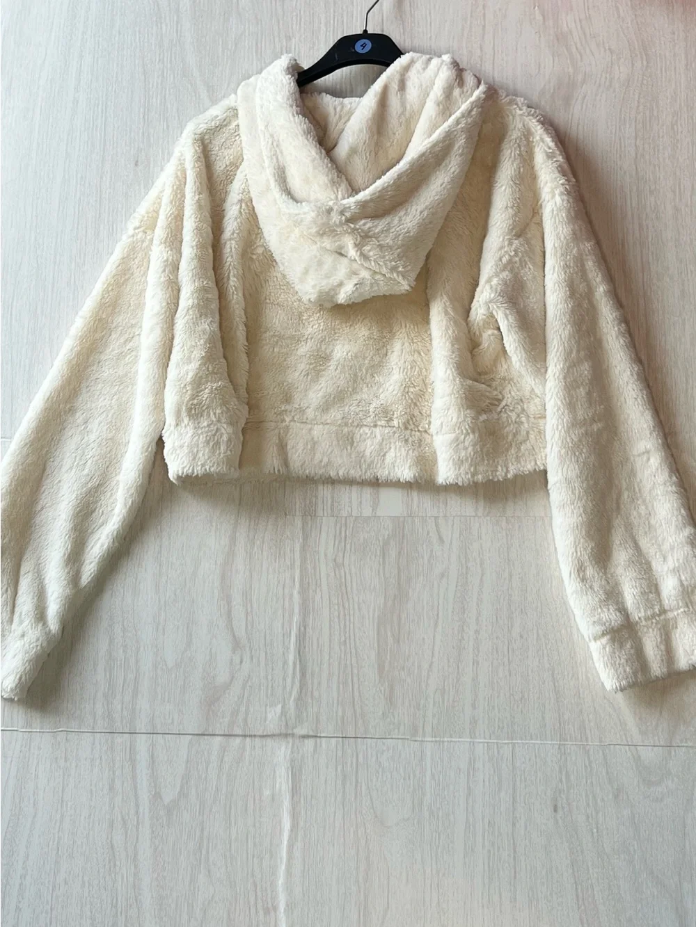 Forever 21 Cream Plush Hooded Cropped Sweater
